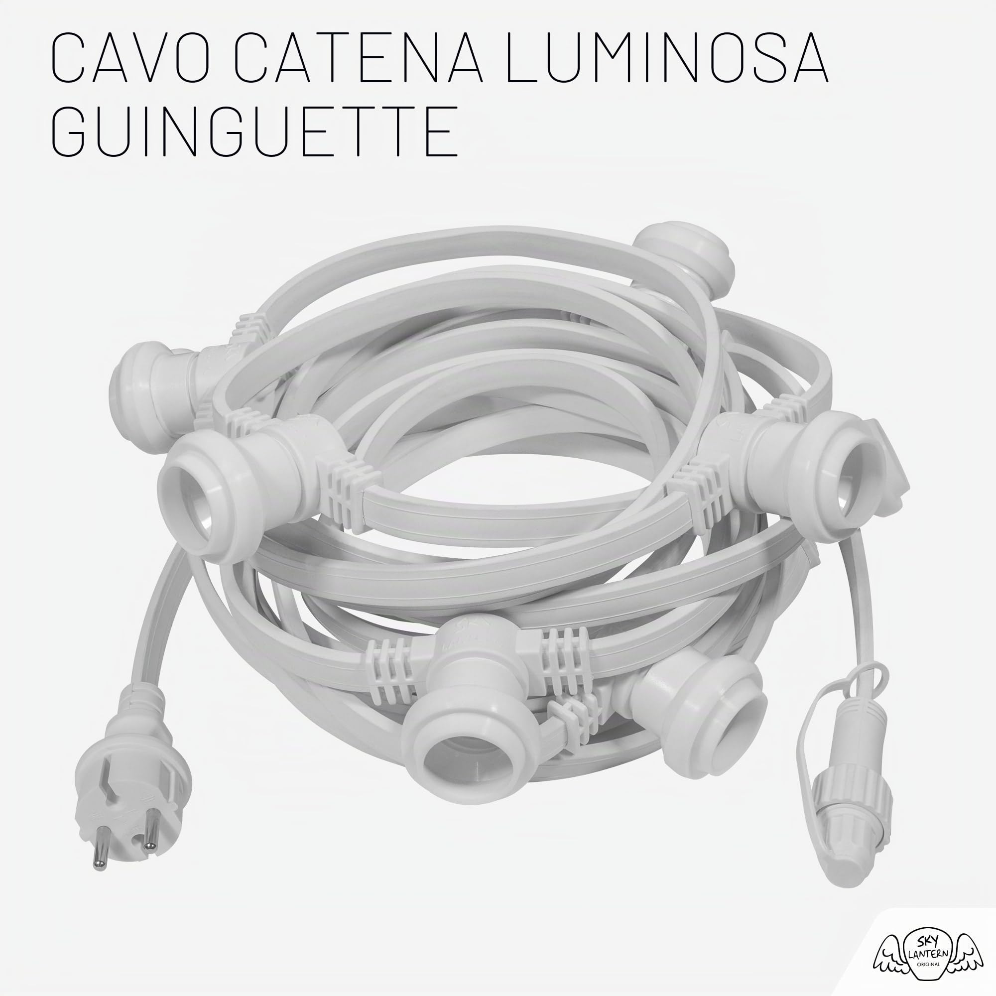 SKYLANTERN® Catenaria 10M 10 Portalampada E27 IP65 Bianca Prolungabile - Catena Luminosa Esterno Professionale per Terrazza Giardino Bar Matrimonio