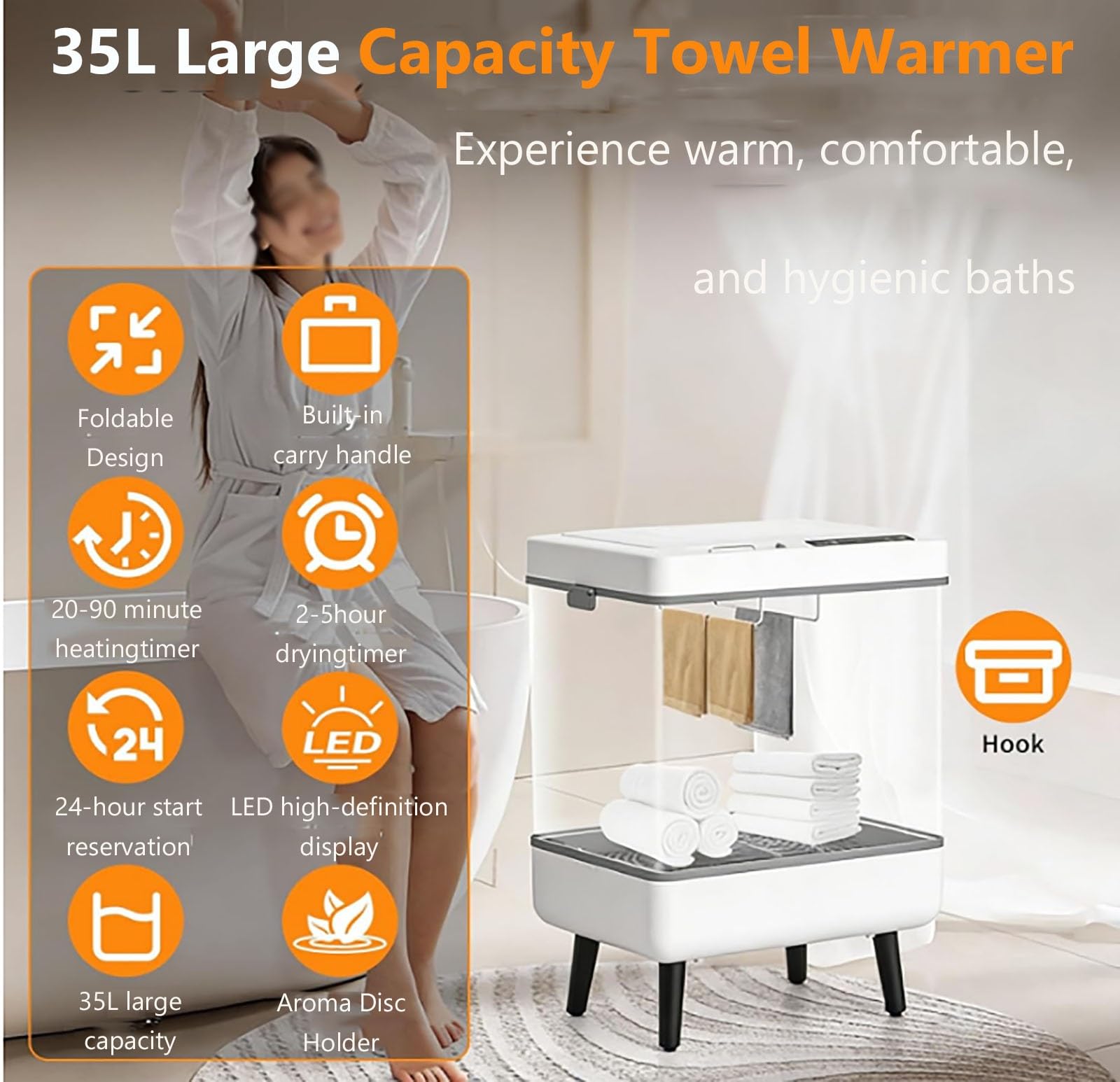 Scaldasalviette pieghevole con timer programmabile e riscaldamento a temperatura costante, grande capacità per asciugamani da bagno, accappatoi e coperte