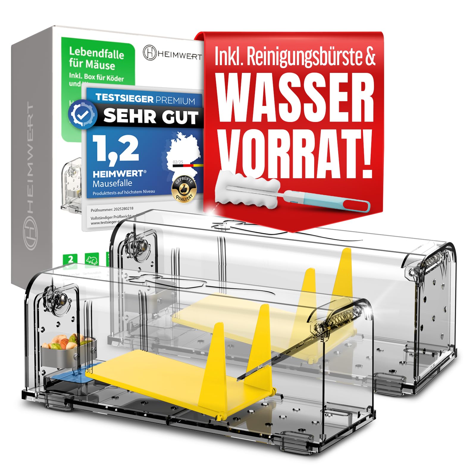 Heimwert Lebendfalle Maus Mausefalle 4erSet - mit Wasser Speicher + Köderbox + Ventilationsöffnungen - Mäuse Lebendfalle mit Quick Release Ausgang ohne Mäuse Kontakt I Mausefallen Lebendfallen Set (4)