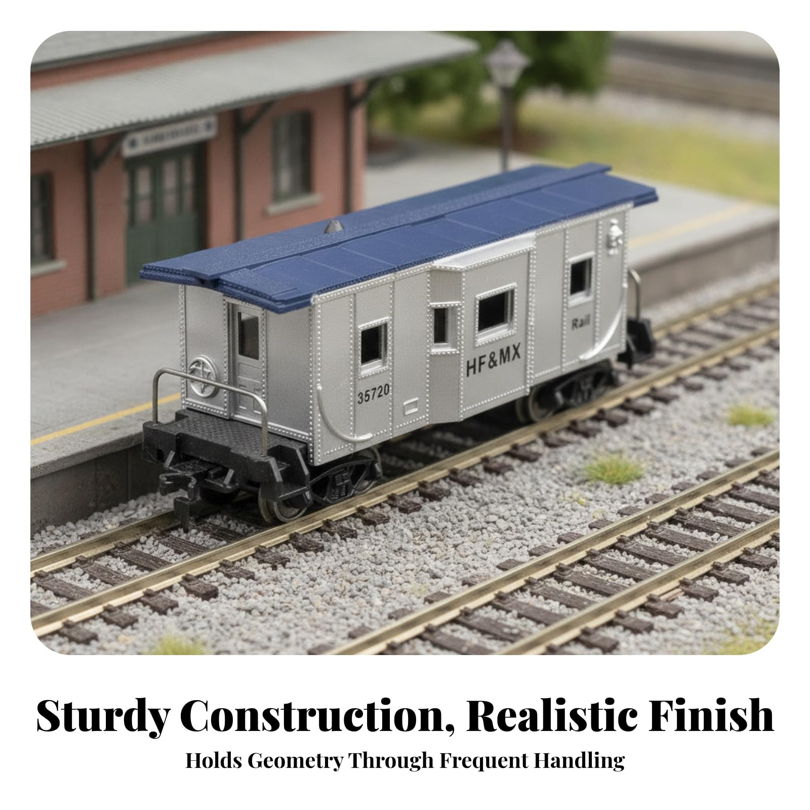 Vagón Tren en Miniatura con cería Gris y Techo Oscuro con Ventanas y talles Molados Acuado para Maquetas Trenes Aficionados al Molismo y Exposiciones