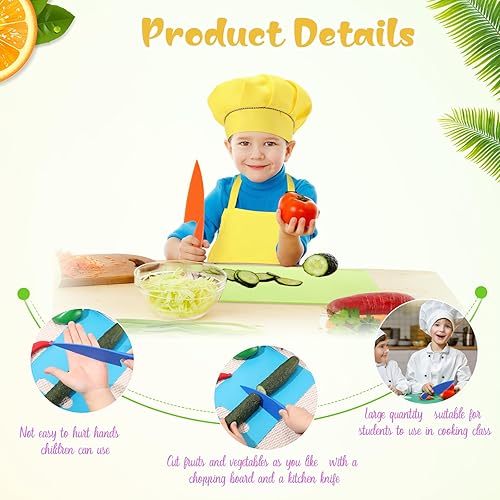 Miniatura 3 de Yinkin Juego de 20 cuchillos de plástico para niños con tabla de cortar, incluye 10 cuchillos seguros para niños, 10 tablas de cortar para niños,