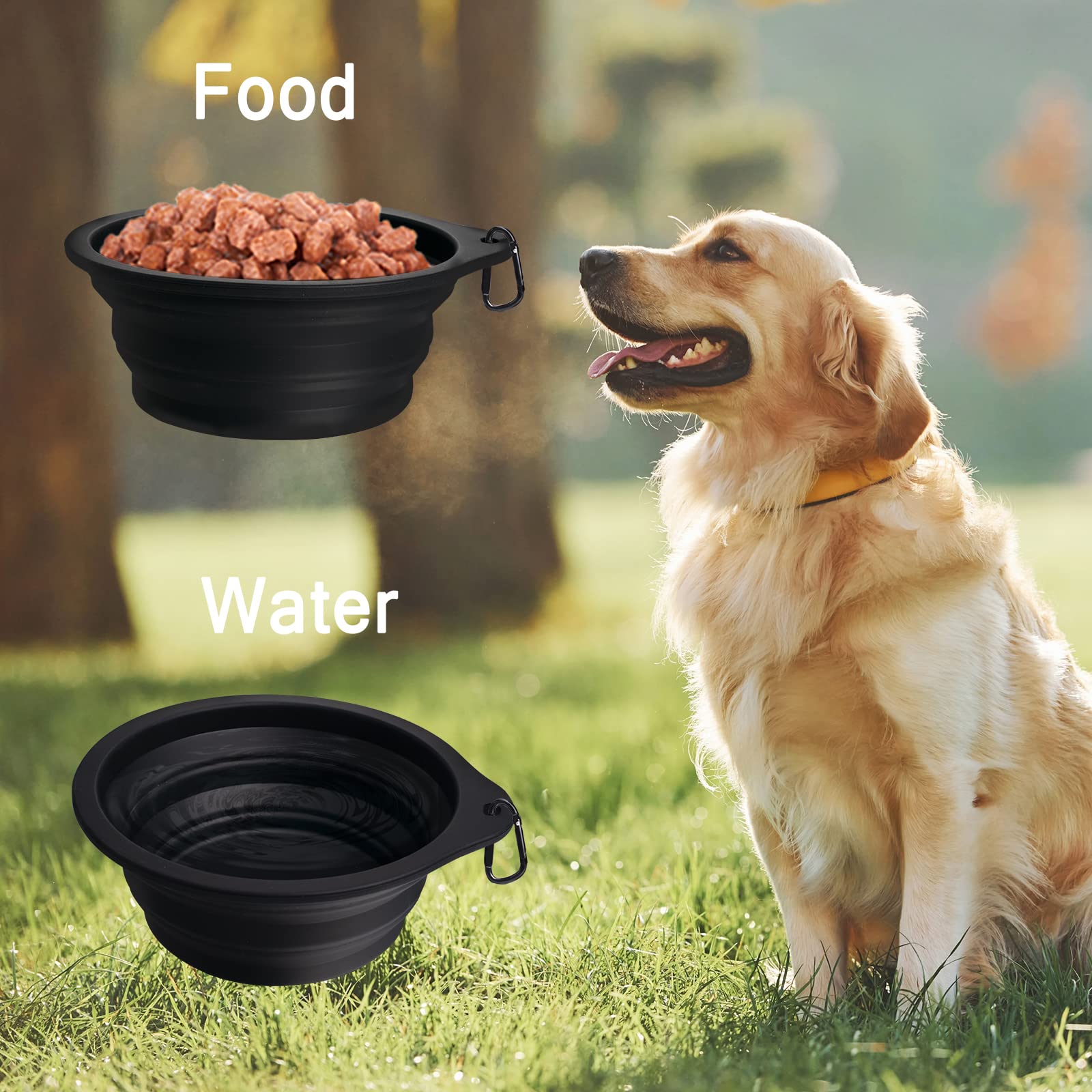 PetBonus Ciotole Pieghevole per Cani da Viaggio in Silicone, Ciotola da Viaggio Portatile con Moschettone, Piatto per Cibo e Acqua per Cani e Gatti, Lavabili in Lavastoviglie