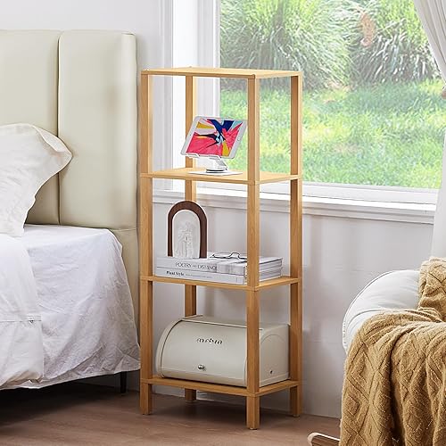Miniatura 7 de Estantería alta de 4 niveles con almacenamiento, estantería pequeña para espacios pequeños, estante para sala de estar, oficina, dormitorio, cocina,