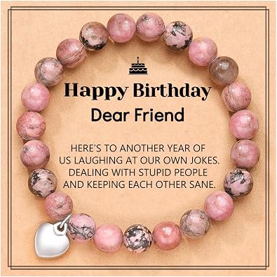 UNGENT THEM Natural Stone Heart Bracelet - Happy Birthday Gifts for Sister Friends Bestie Daughter Mom Grandma Mother in Law Women Her Girls