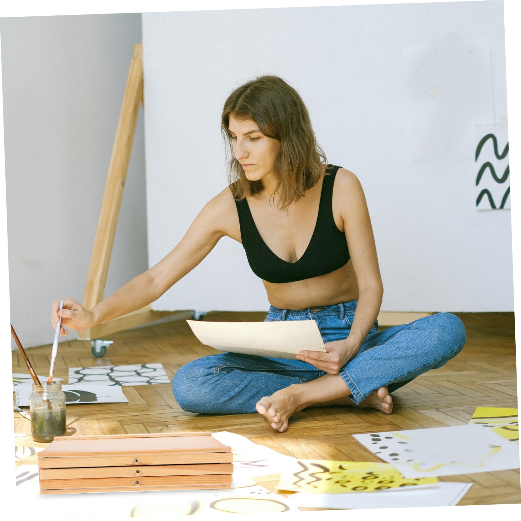 LIFKOME Holz Stiftehalter Schublade Pinselhalter Aus Robustem Kunststoffrahmen Dreilagiger Schreibtisch Organizer Für Künstler Zeichenutensilien Schreibbedarf