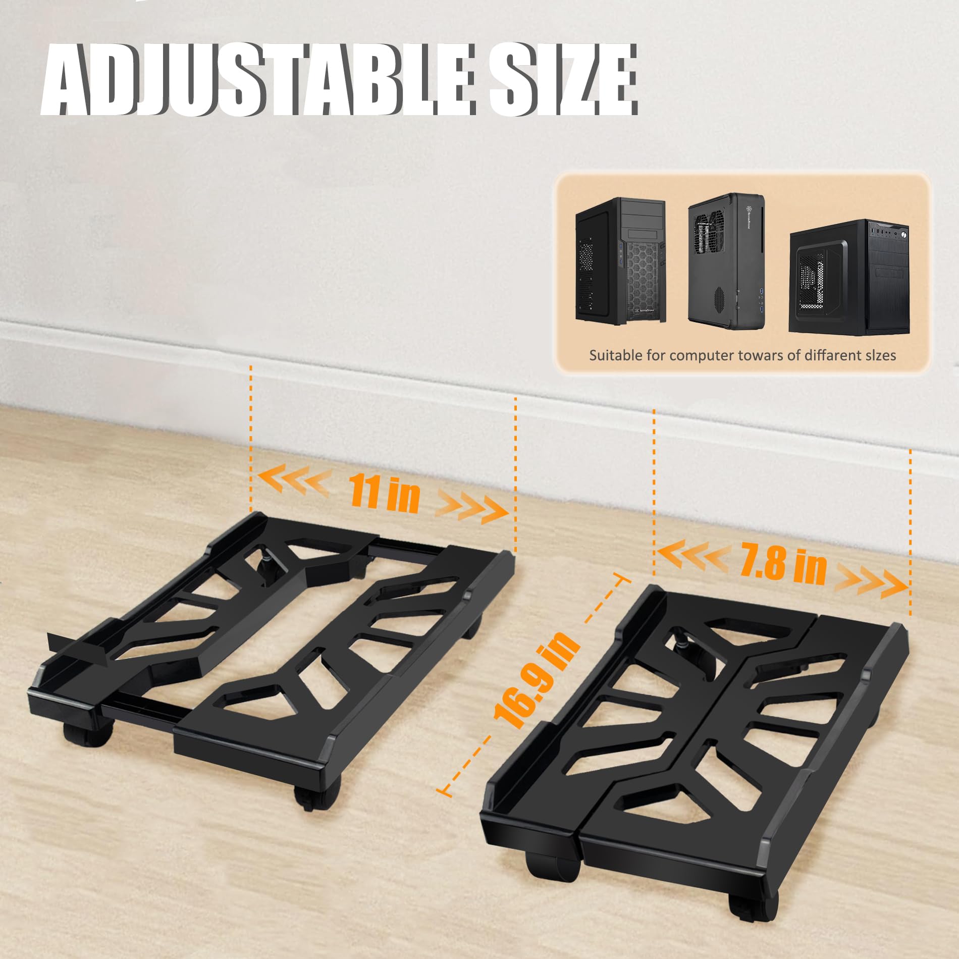 Supporto per Computer Desktop,CPU Holder Cart,Supporto per PC con rotelle Bloccabili,Dimensione Regolabile Adatto alla Maggior Parte dei Computer-Nero