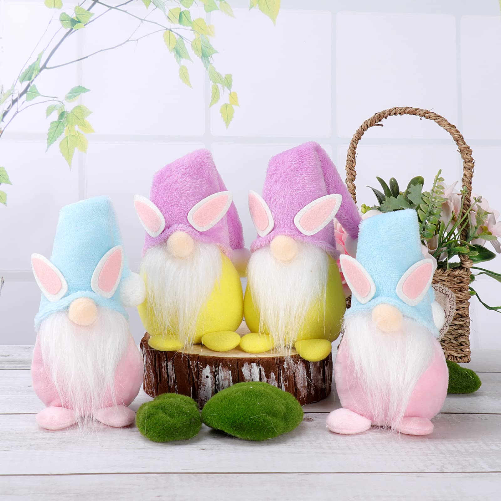XAMSHOR Handmade Easter Bunny Gnome Plush, Swedish Tomte Lovely Rabbit Gnome, Spring Easter Decorations, Set of 4
