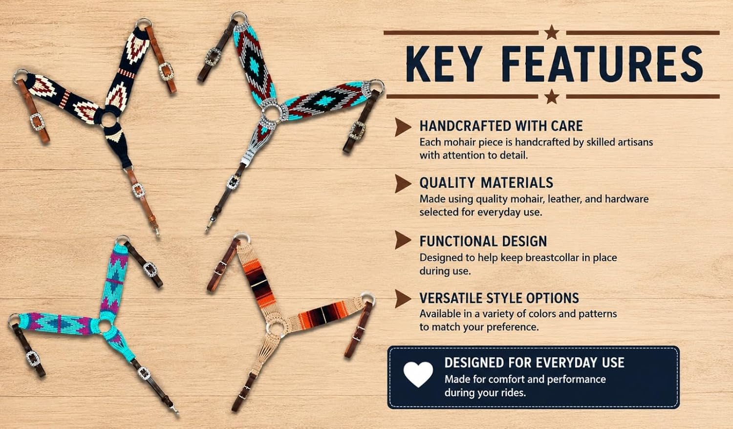 Cheval's International Western Mohair Horse Breast Collar, Handmade Premium Wool & Leather Equestrian Tack, Adjustable, Durable & Comfortable Saddle Breastplate for Horses - Beige, Cob