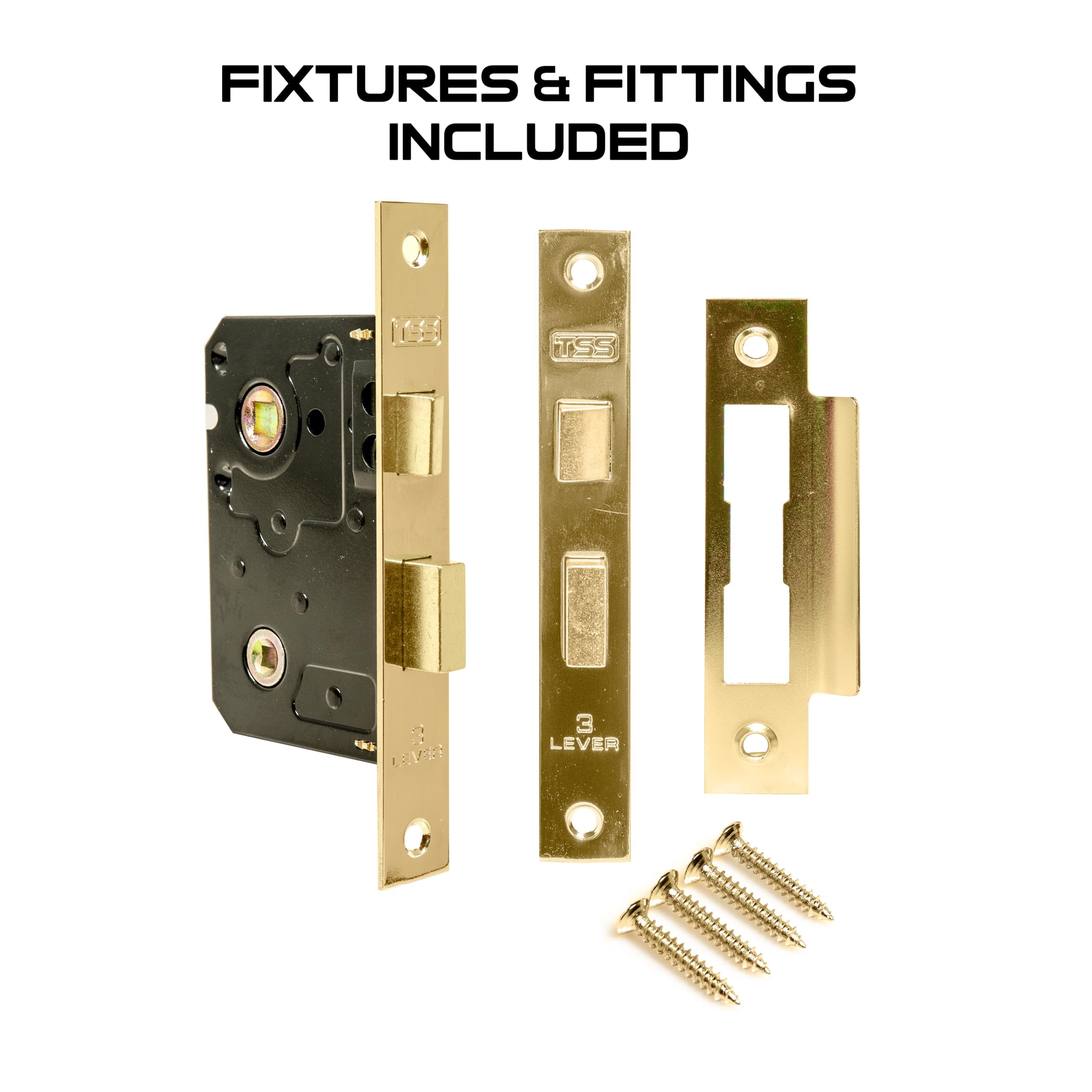 TSS Polished Brass Bathroom Lock 2.5" (65mm) Bathroom Door Lock Mortice Lock, Supplied with Fixutres & Fittings - Image 3
