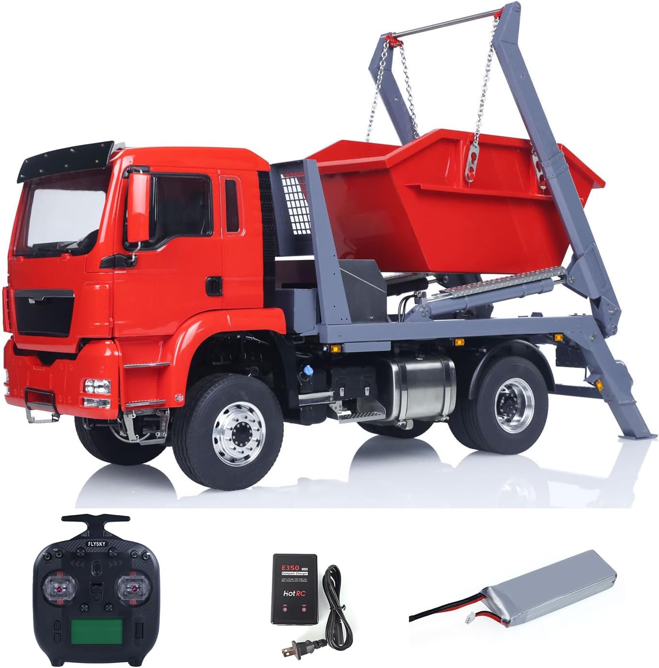 Lesu Metal 1/14 4X4 RC Hydraulic Swing Arm Garbage Dump Truck Remote Control Skip Loader RTR Light Sound St8 Radio 5000 mAh Lipo Battery Hobby Grade Model for Adult Hobby
