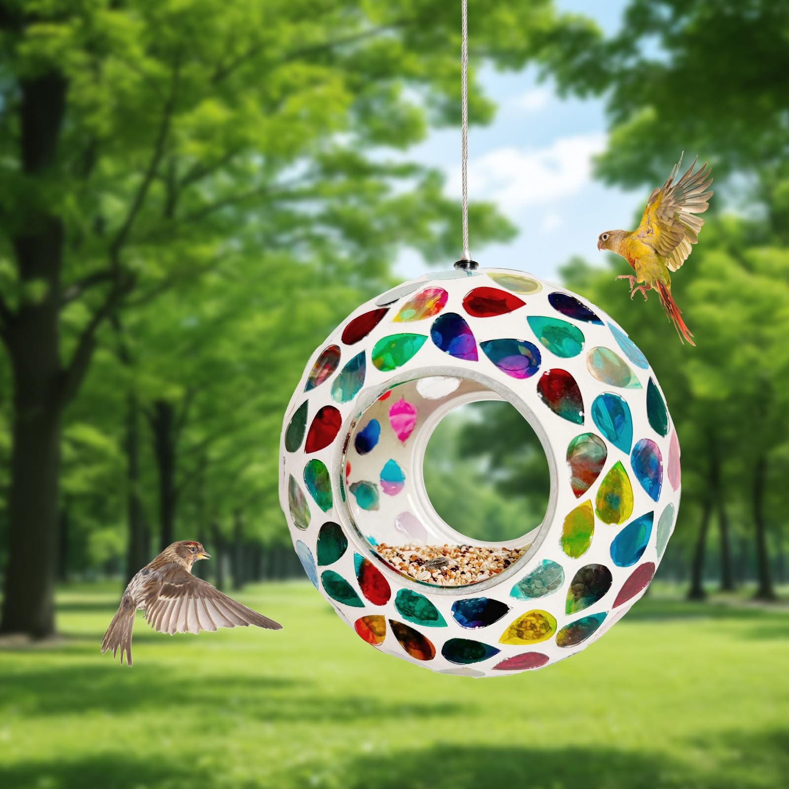 Comederos para pájaros para exteriores, de cristal, color blanco
