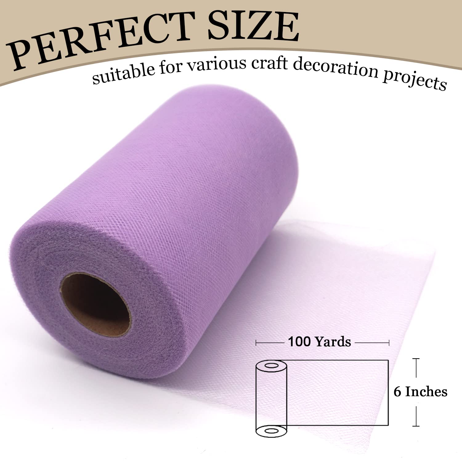 Ableme Deco Tulle Fabric Roll 6 Inches x 100 Yards (15cm x 91m) Tulle for Tutu Dress Pom Poms Gift Wrapping Baby Shower Wedding Decor (Lavender) - Image 2
