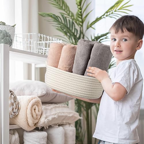 Miniatura 6 de Weysat Paquete de 6 cestas pequeñas tejidas con bolsas de regalo y cintas, 6 tamaños, cestas de cuerda de algodón con asas, cesta vacía, caja