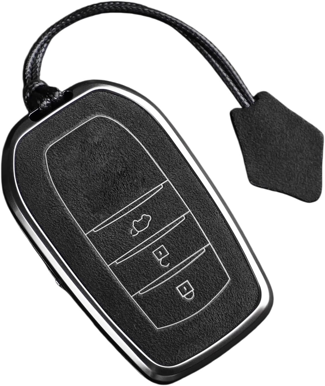 Aluminum Alloy Suede Car Key Case Cover Compatible for Toyota Corolla Camry RAV4 CHR Highlander Crown Smart Key Fob Protector Full Cover(Black Rope)