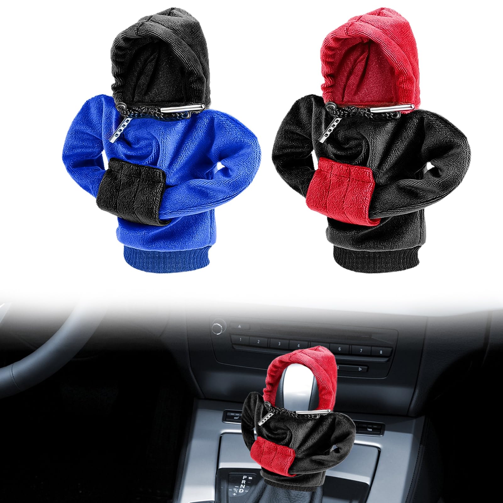 2 Copripomello Cambio Auto A Forma Di Felpa Con Cappuccio – Universale 12x6 Cm – Colori Vari – Per Interno Auto Divertente E Pratico - 6