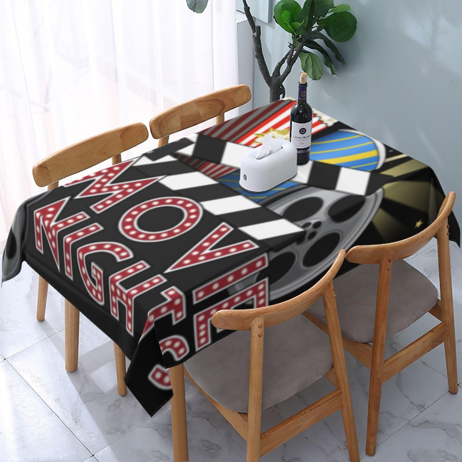 HLBSDM Retro Theater Movie Night Cinema Rectangle Tablecloth, Suitable for Wedding, Party and Restaurant Festival Gathering Event Polyester Fabric Decorative Tablecloth(54x72in)