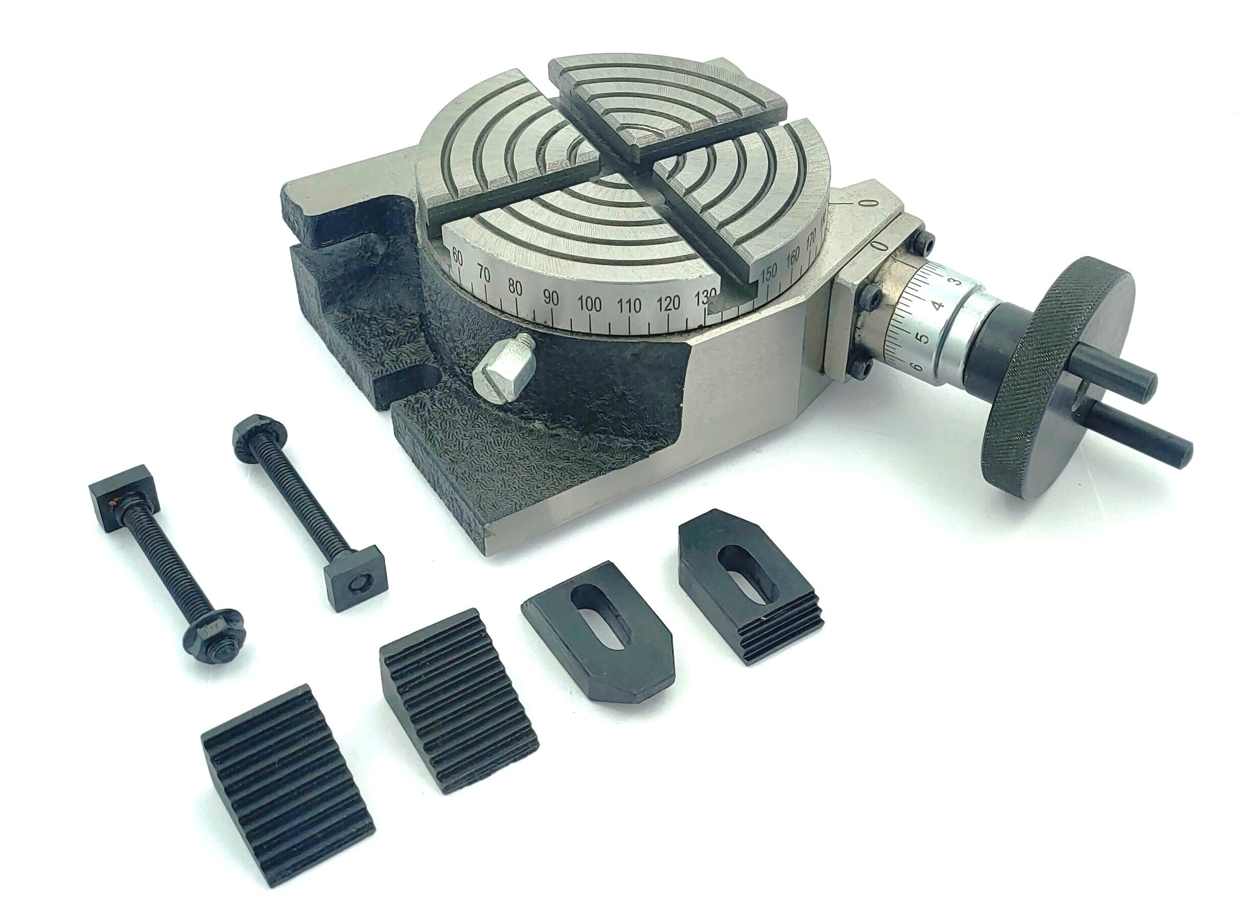 Drehtisch mit 4 Schlitzen für Fräsmaschine, 100 mm, Metall, inkl. M6 Klemm-Kit