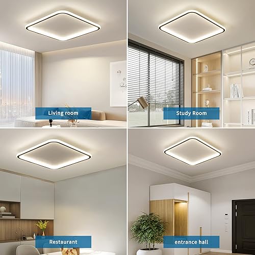 Miniatura 9 de Lámpara de techo de montaje empotrado de 23.6 pulgadas, moderna lámpara de techo LED regulable con control remoto, luces de techo negras para
