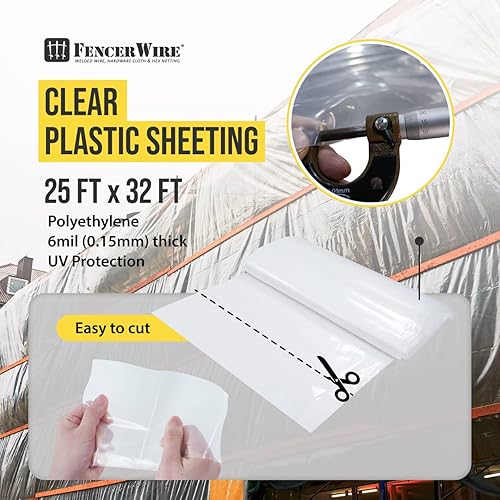 Miniatura 10 de Fencer - Revestimiento de plástico resistente para barrera de vapor, 6 mil, lona transparente para pintores, 16 x 28 pies