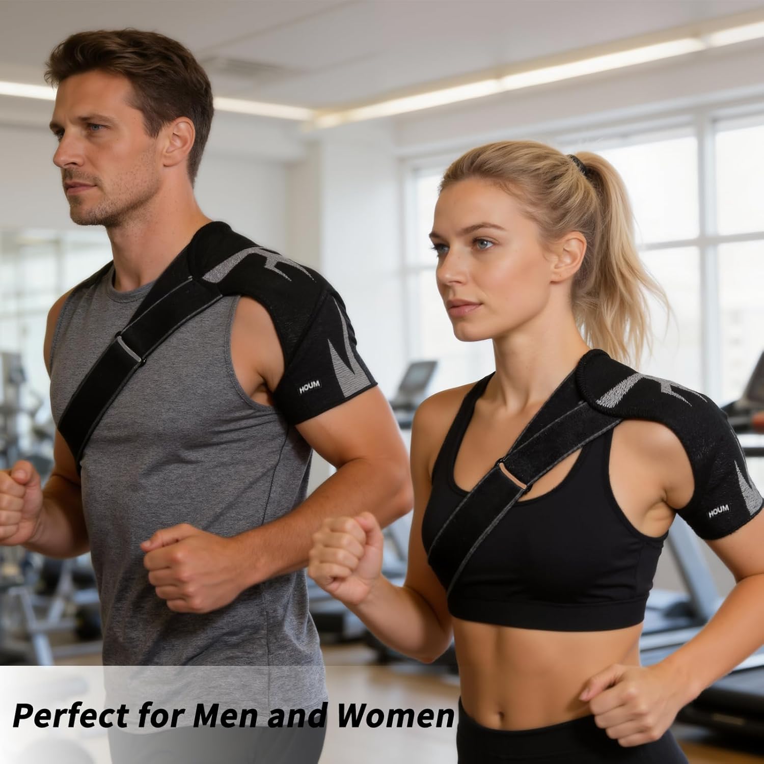 HOUM Rotator Cuff Shoulder Brace with Adjustable Compression Sleeve, Hot/Cold Pack Compatible, Breathable Shoulder Support for Pain Relief, Fits Left/Right Arm, Men & Women (Medium)