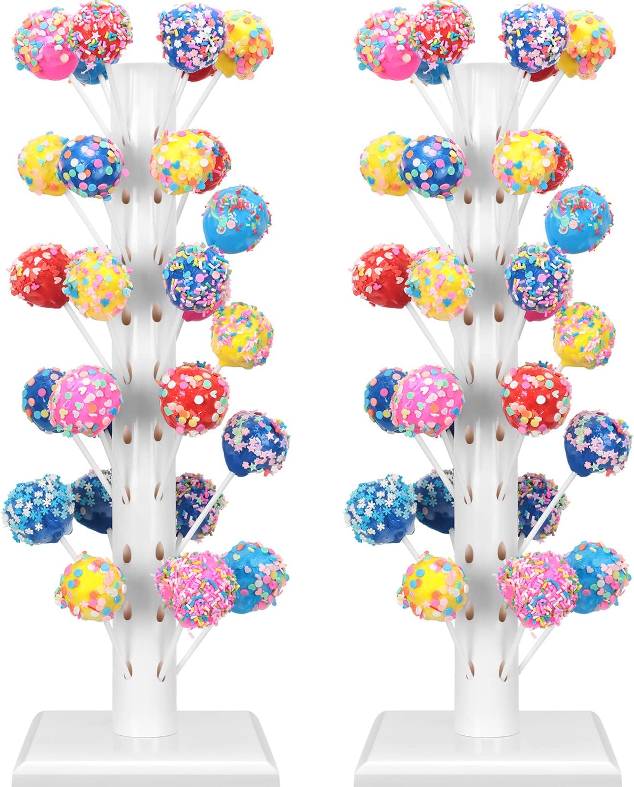 Treela 2 Pack Cake Pop Stand Lollipop Tree Holder Stand 60 Hole Wood Cake Candy Decorative Dessert Table Display for Party Wedding Baby Showers Birthday Anniversaries Holiday Party Favors(White)
