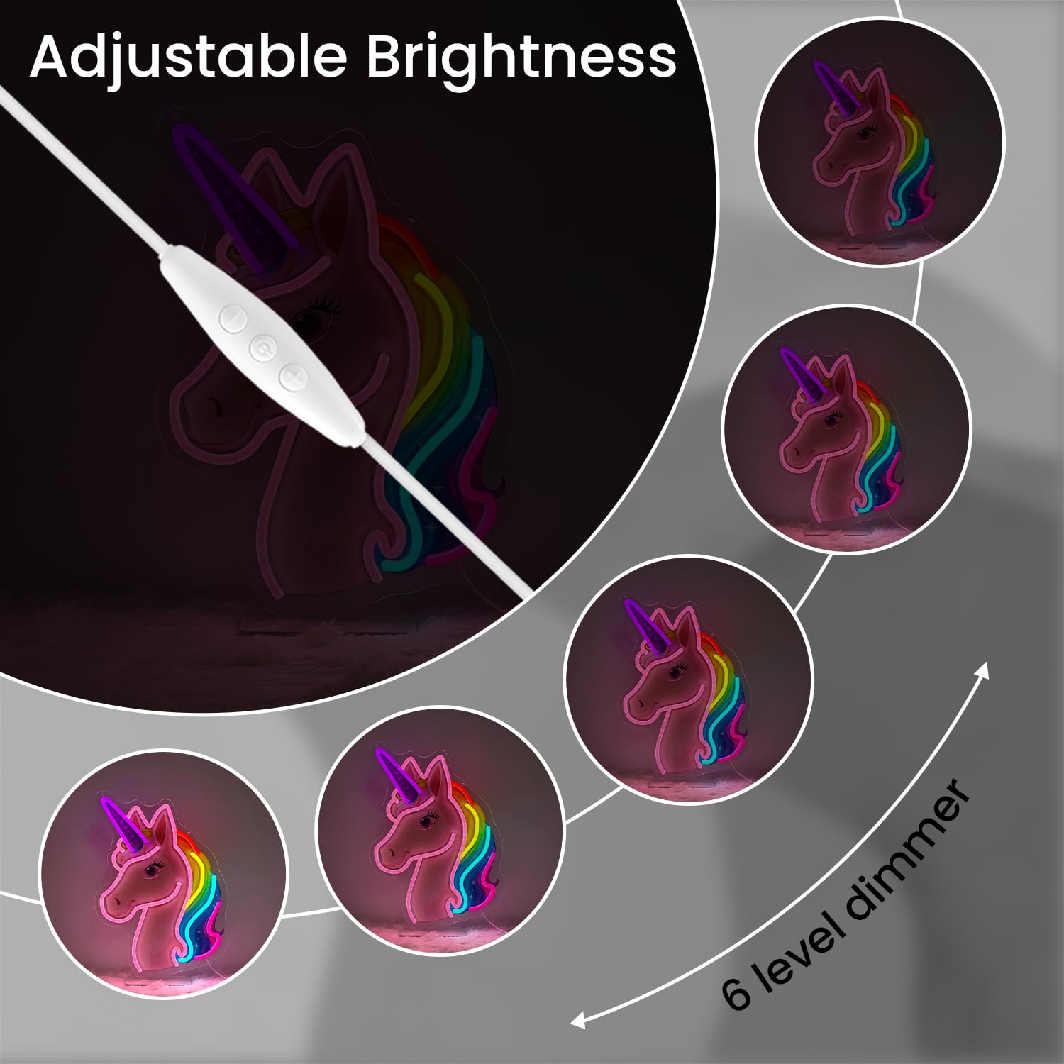 Cartel de neón LED de unicornio, luminoso, luces mágicas de unicornio, cartel de neón iluminado con base para dormitorio, habitación, pasillo, garaje, bar, sala de juegos, hombre, niña, cueva