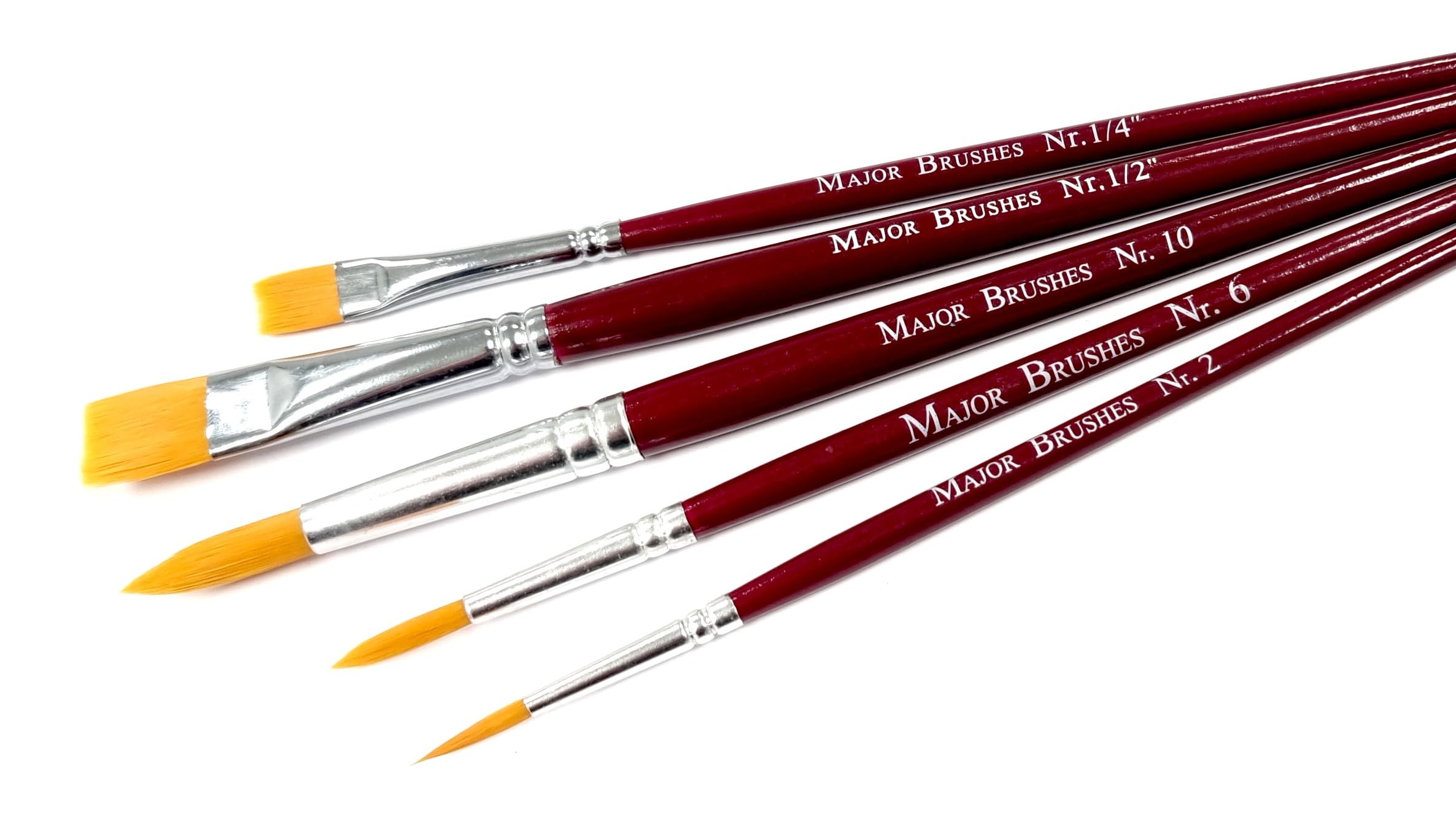 Major Brushes Red Synthetic Sable Mixed Round & Flat Art Brushes - Set of 5