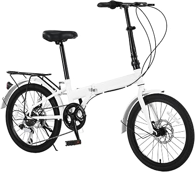20-Inch Folding Bike, Foldable Bike for Adults Adjustable Seat Height & Elevable Handlebars Store in The Trunk 7-Gear Transmission Front and Rear Disc Brakes for Traveling