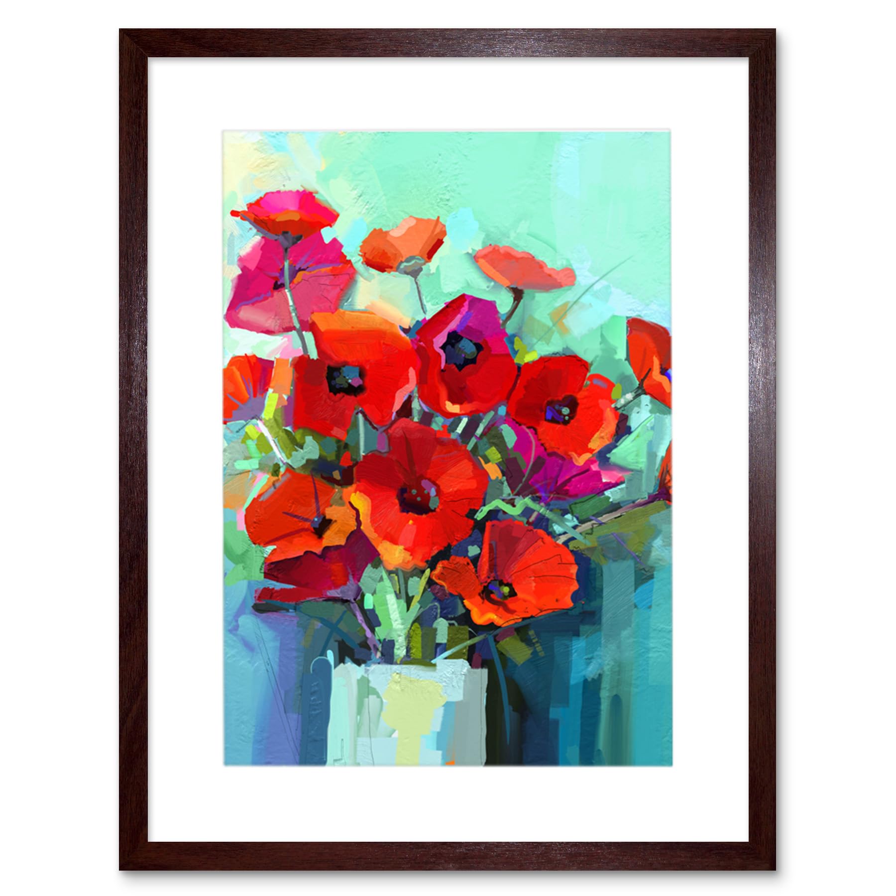 Wee Blue Coo Flowers Red Bouquet Vase Art Print Framed Poster Wall Decor 12X16 Inch