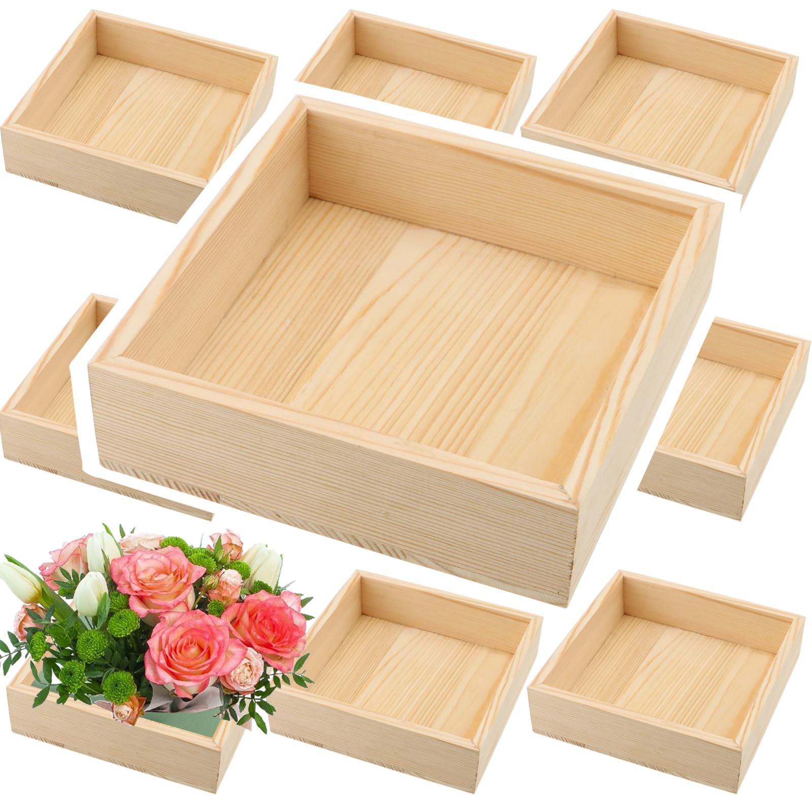 10 pack 6 x 6 inch unfinished wooden box, square wood storage box, rustic small wooden box bulk wood organizer box for crafts, collectibles, succulent plant pot, home decor