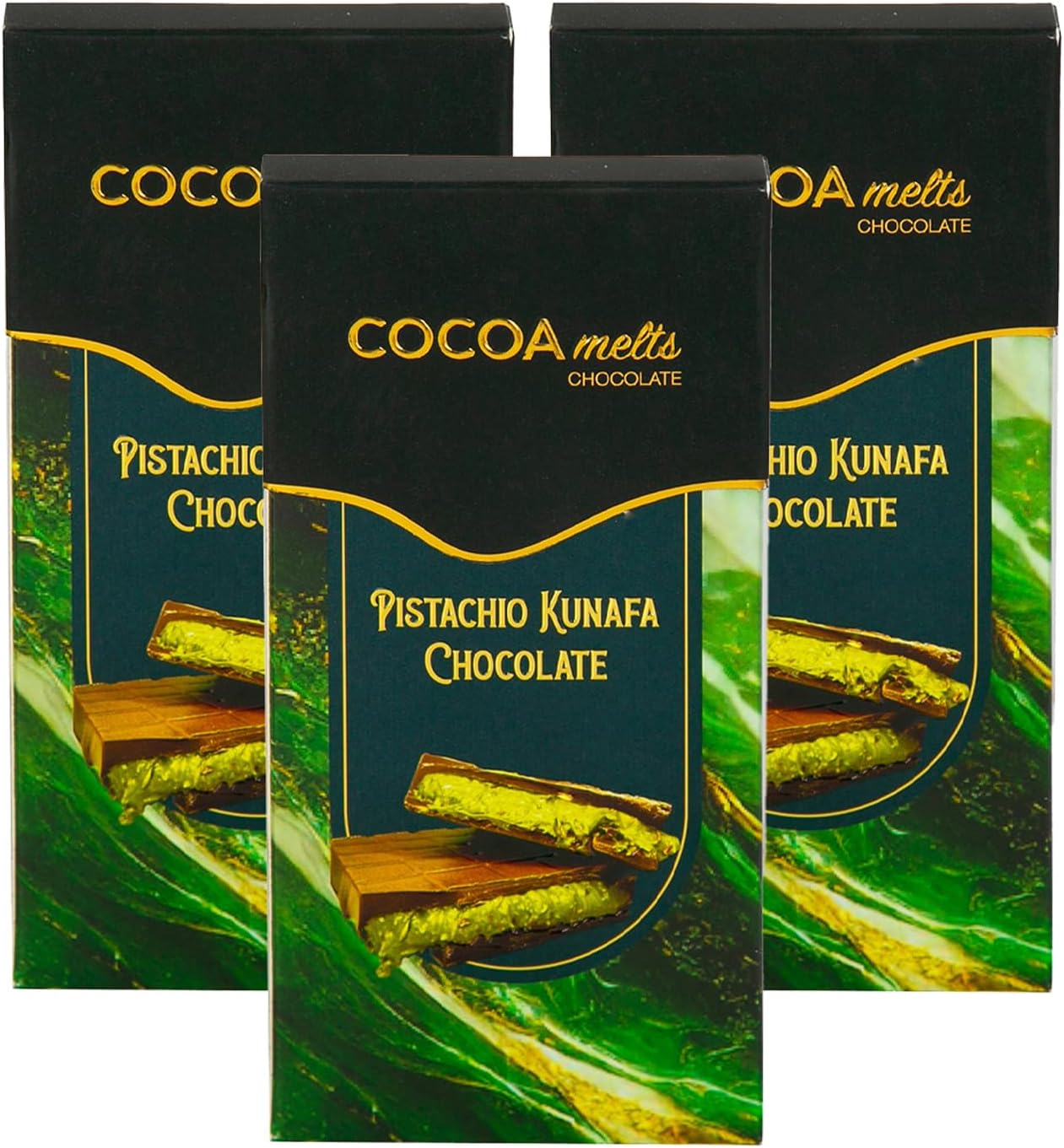 Cocoa Melts Pistachio Kunafa Chocolate, 3 x 100 g