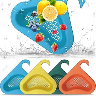 WQU 4 PCS Swan Drain Basket Multi-Functional Sink Strainer Basket Triangular Sink Storage Rack Storage Holder Triangle Sink Filter Corner Food Strainer for Kitchen