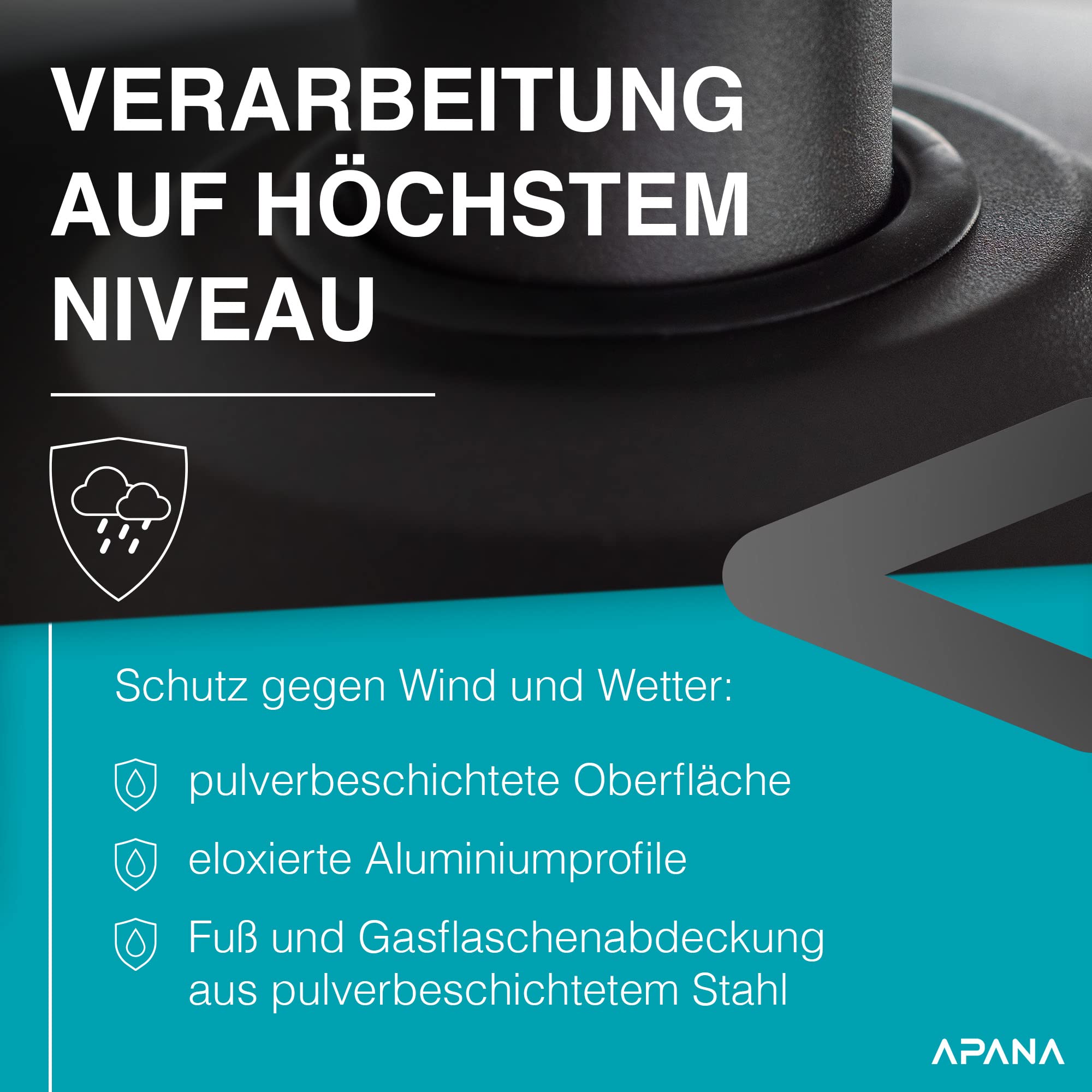 APANA 14 kW Gas Heizpilz Bellamente ONE – Terrassenheizer mit Abschaltautomatik, Umkippsicherung, Gasheizstrahler für außen, Schwarz, Outdoor Heizstrahler, Transportrollen Balkon Garten