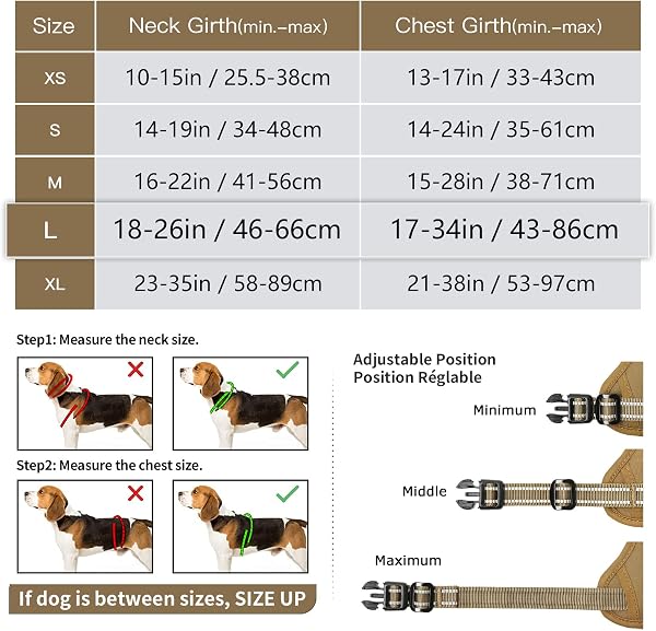 HEELE Arnes para Perro Arnés de Pecho Perro Antitirones con Asa Acolchado Transpirable Ajustable Reflectante Arnés para Perros Camuflaje para Perro Mediano Grande, Caqui, L - 5