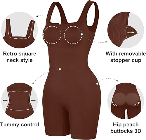 Miniatura 3 de Popilush Overol moldeador para mujer, brasier integrado, cuello cuadrado, pantalones cortos, bodysuits de verano