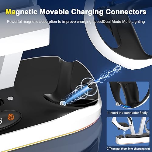 Miniatura 5 de Estación de carga PS VR2, base de carga para controladores de detección PS5 VR2 con luz LED RGB e interfaz magnética, estación de carga con soporte