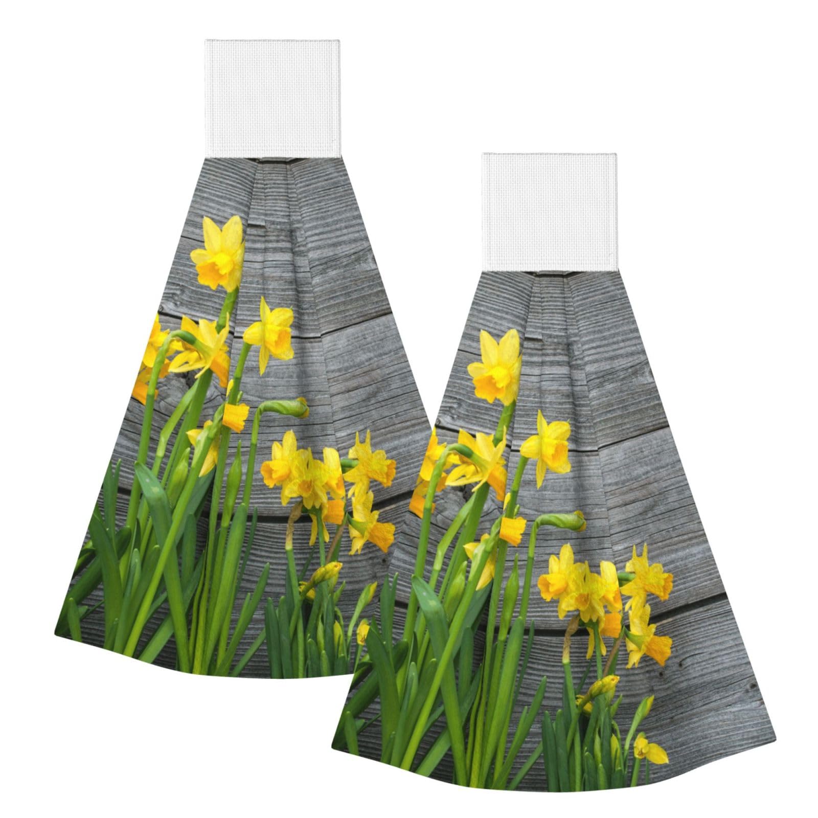 DOPKLNA Bouquet Of Daffodils Printing, 2 Pcs Hanging Coral Fiber Hand Towels for Bathroom, Absorbent Kitchen Towels