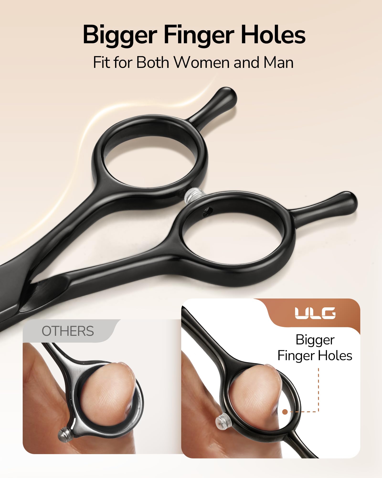 ULG Thinning Shears for Hair Cuttiing 16.5 cm Professional Thinning Scissors Ultra Sharp Stainless Steel Barber Shears for Left/Right Hand- Ergonomic for Women Men - Image 3