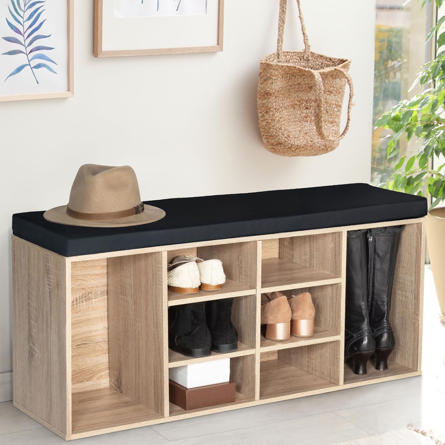 IDMarket - Banc d'entrée Chaussures avec Coussin TEO Bois façon hêtre