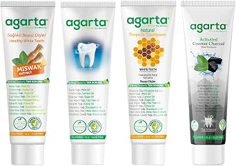 Agarta Natural Toothpastes Miswak 100 ml + Propolis 100 ml + Plant Extract 100 ml + Carbon 100 ml