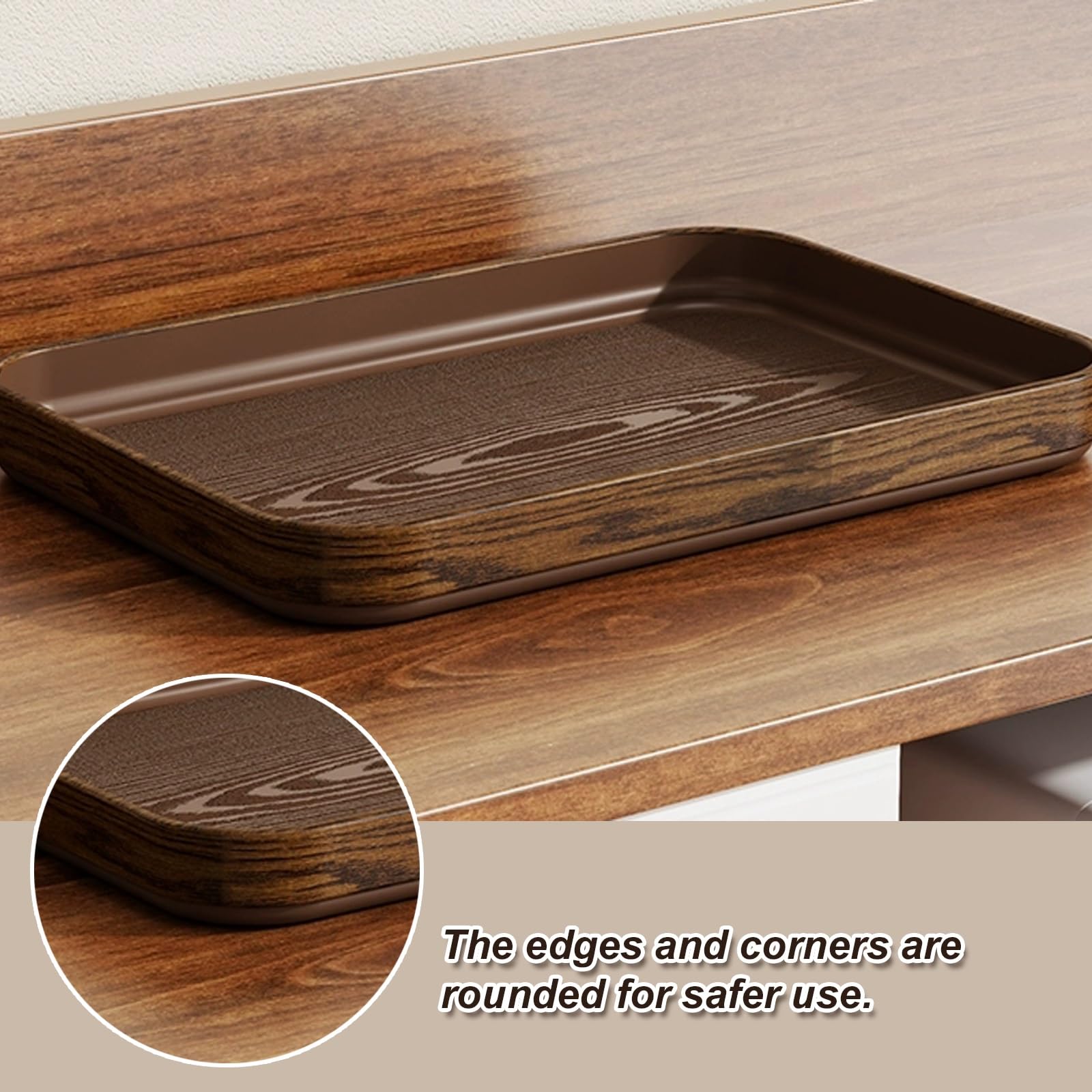 Juego de 3 Bandejas Decorativas, Bandeja Plastico, Organizar y Almacenar en el Hogar, Aptas para Cocinas, Cafeterías(Brown,30x40x3CM/12x16x1IN)