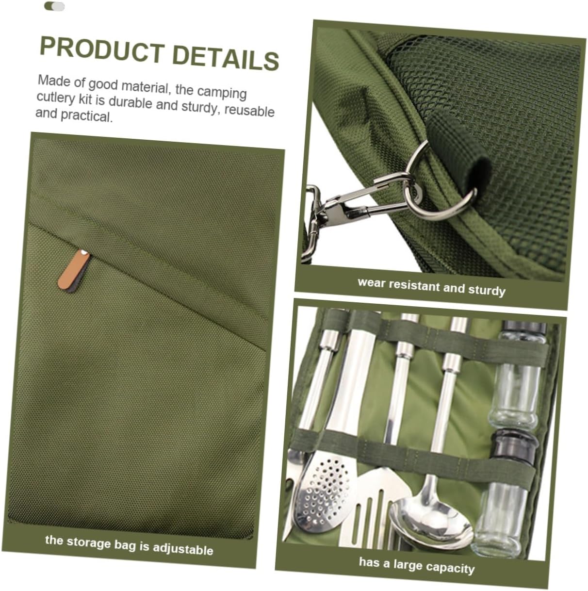 Portable Camping Cutlery Kit with Storage Bag Outdoor Picnic Tableware Set in Olive Green Wear-Resistant Utensils for Hiking Barbecue Garden and Travel Use