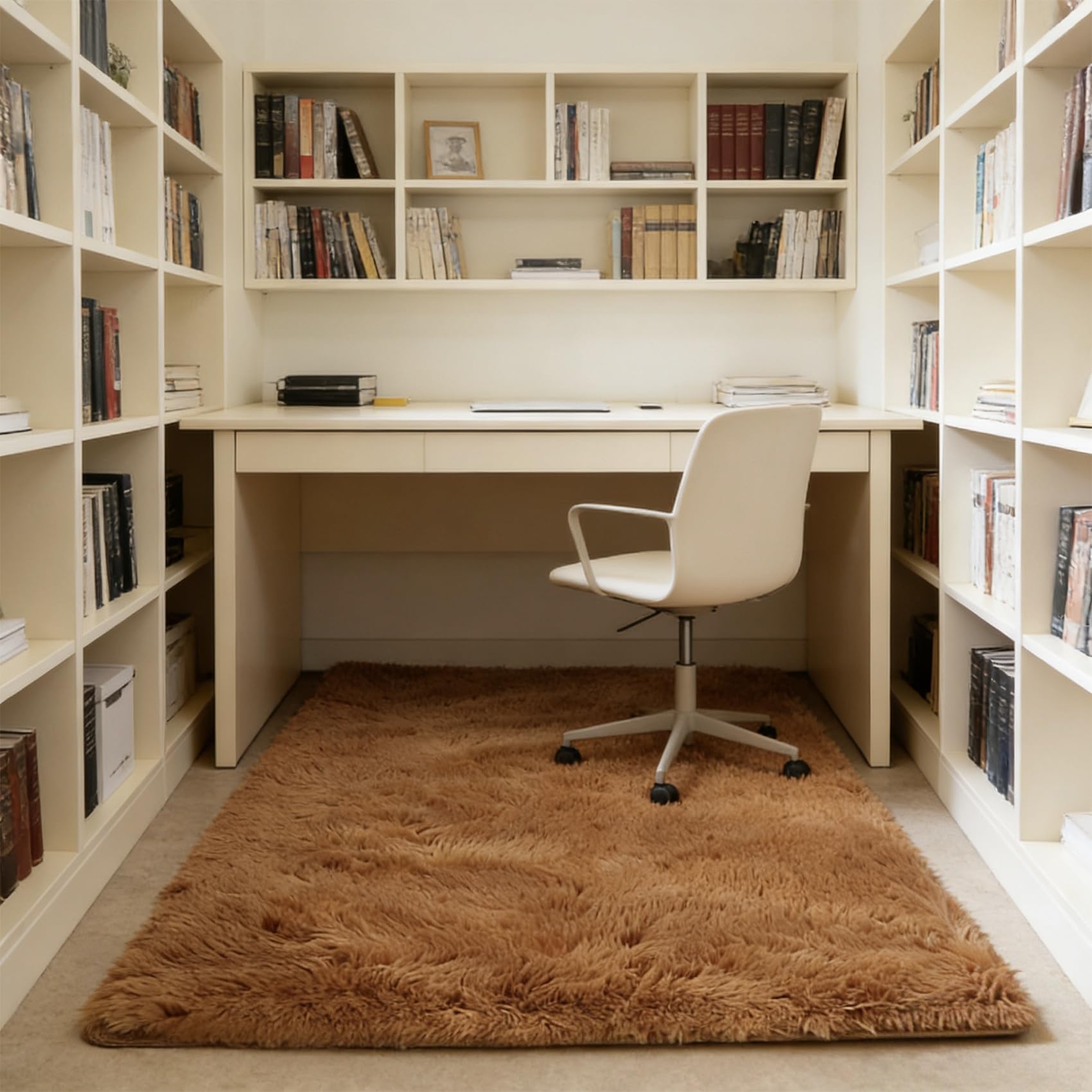 Tapis chambre 150x140 cm marron à poils longs et doux pour habiller le salon