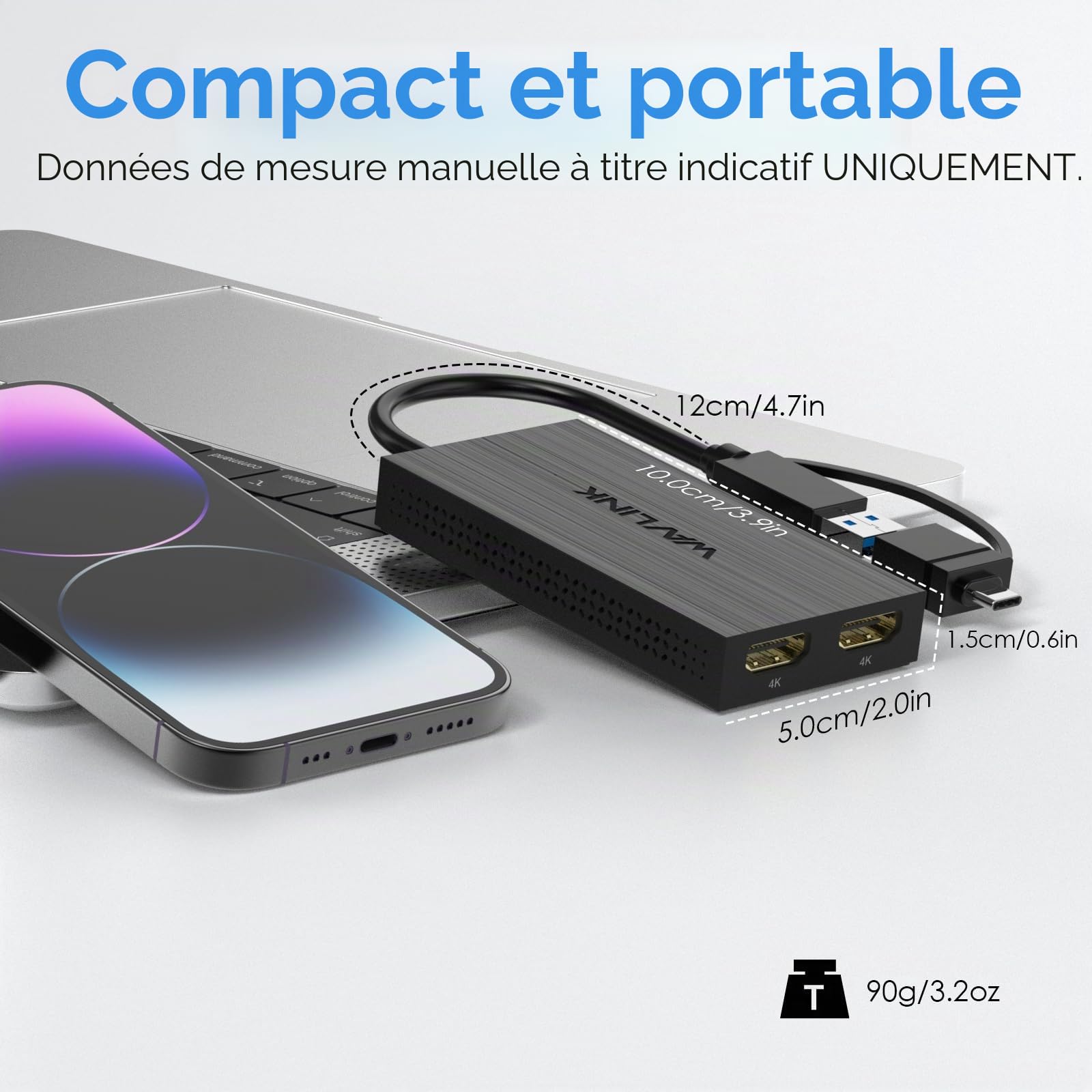 WAVLINK Adaptateur USB 3.0/C Displaylink Dual HDMI 4K 60Hz pour Double écran, Sortie USB-A/C vers HDMI 4K pour Mac M1/M2/M3 ou Windows 10/11, Compatible avec Le Nouveau MacBook Neo