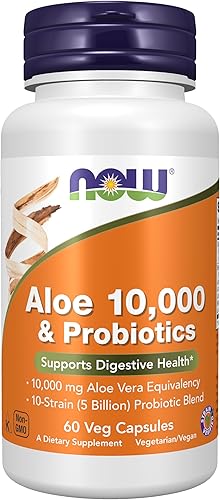 NOW Suplementos Aloe 10000 y probióticos con 10 cepas 5 mil millones mezcla de probióticos 60 cápsulas vegetales NOW Suplementos Aloe 10000 y probióticos con 10 cepas 5 mil millones mezcla de probióticos 60 cápsulas vegetales