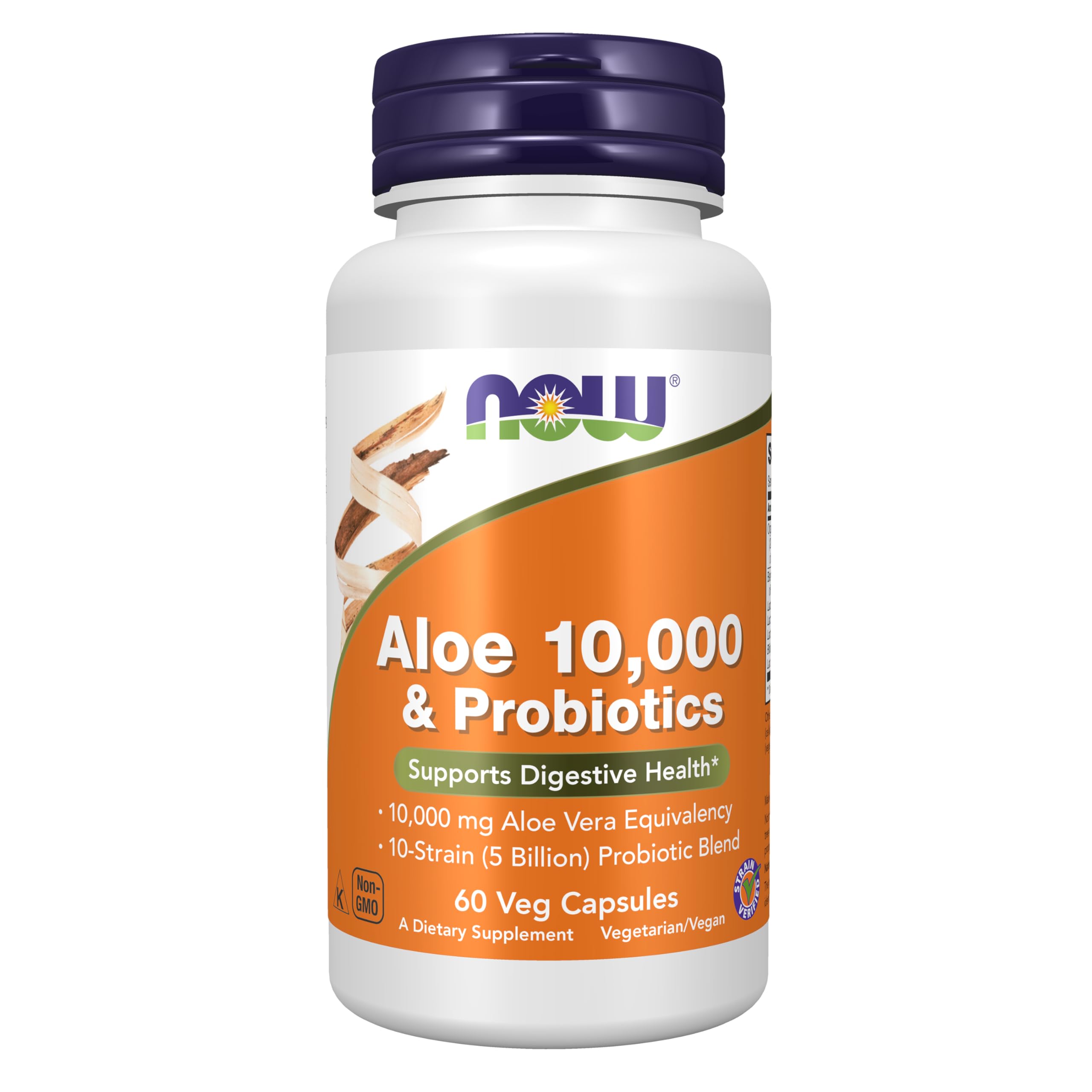 NOW Foods Supplements, Aloe 10,000 & Probiotics with 10-Strain (5 Billion) Probiotic Blend, 60 Veg Capsules