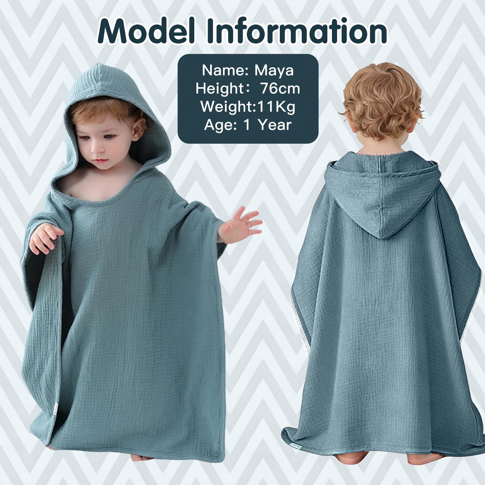 Asciugamano per Bambini, Poncho da Bagno per Neonato Bambino con Cappuccio in 100% Cotone Mussole, Teli Mare Ultra Morbido e Assorbente Accappatoio e Asciugamano Poncho Ragazze Ragazzi 0-6 Anni