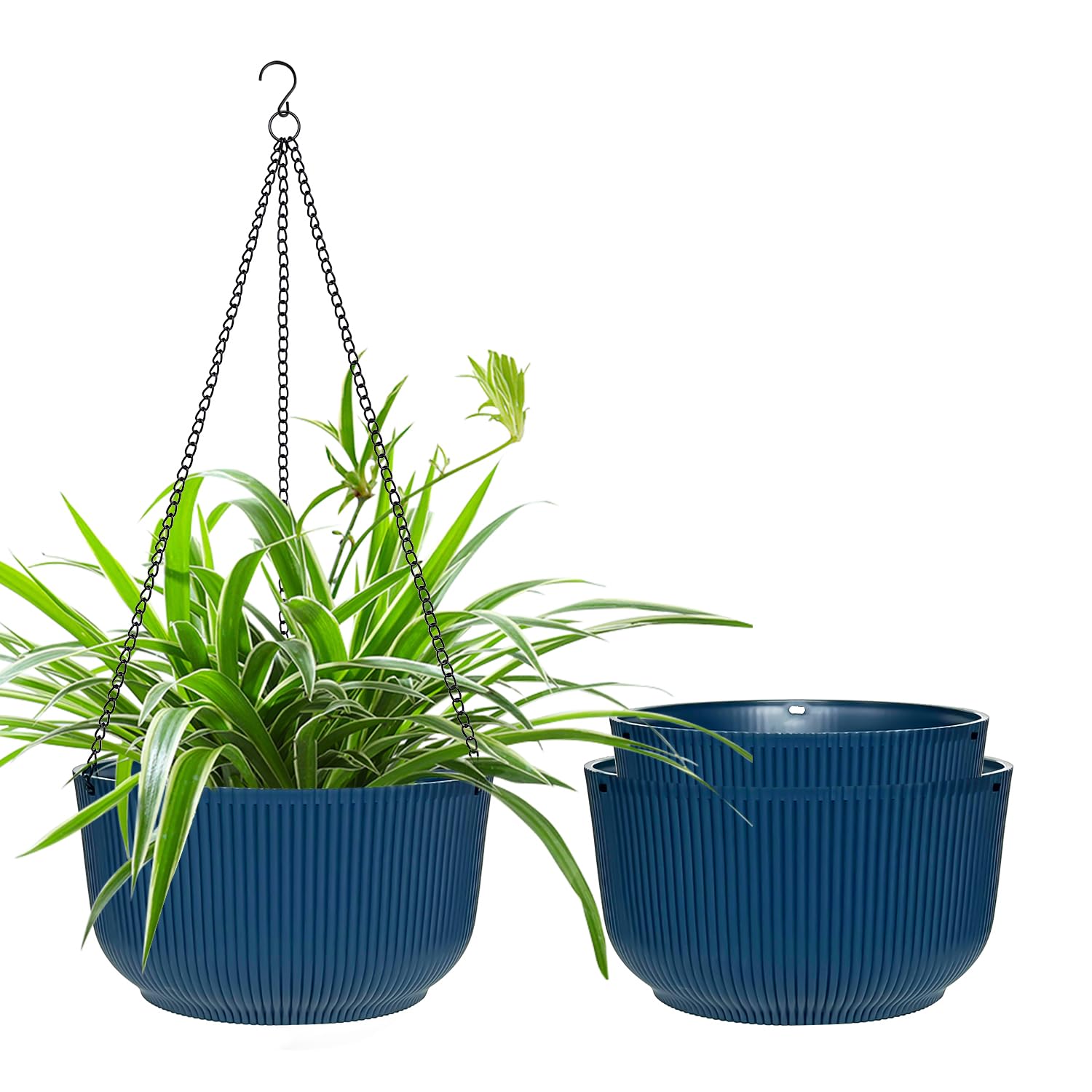 RooTrimmer Hanging Planters 9/10/11 Inch for Indoor Plants, 3 Pack Plant Hanger Outdoor with Drainage Holes, Self Watering Hanging Basket Flower Pot