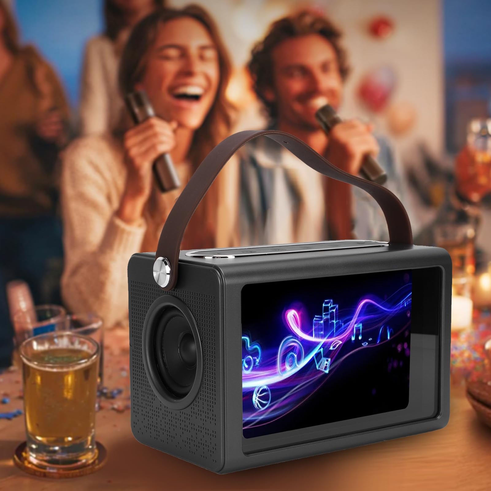 Sonew Hisounds Máquina de Karaoke Profesional con Pantalla de Letras de 8 Pulgadas y 2 Micrófonos WiFi 5.4 Portátil para Fiestas en Casa Viajes de Camping