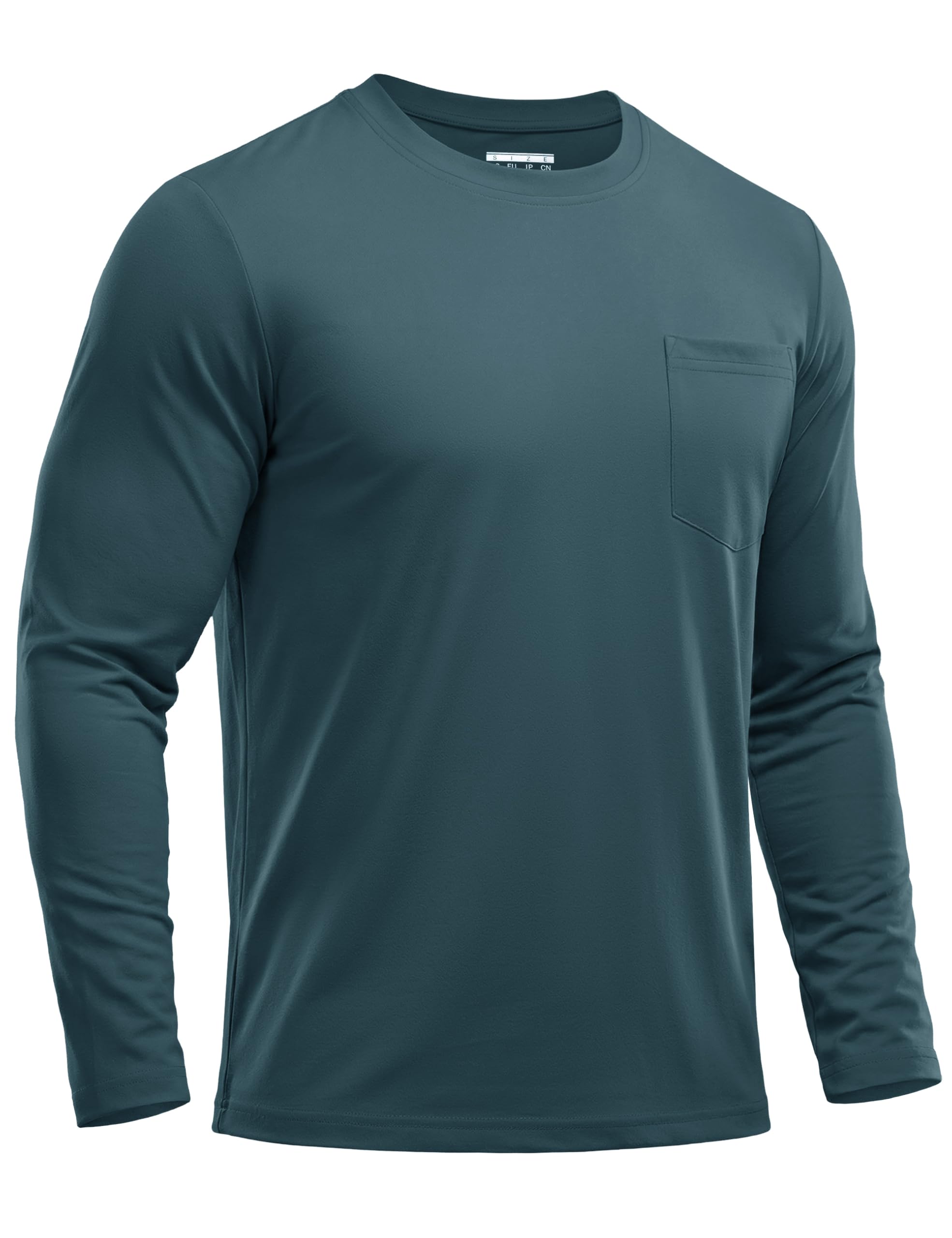 MAGNIVIT Mens Shirts Long Sleeve Pocket T Shirts Crew Neck Lightweight Tee Classic Casual Work Tops Plain Shirt